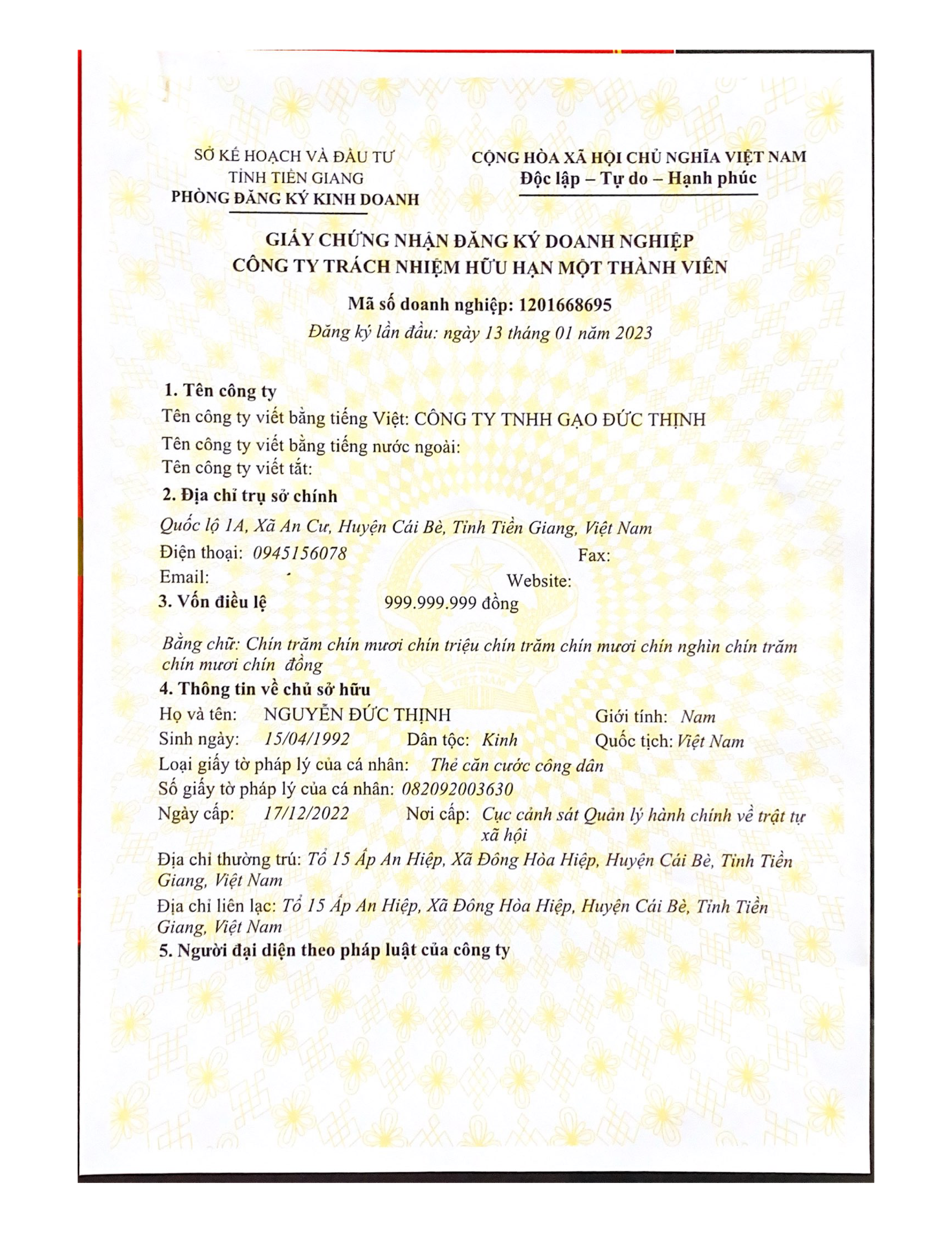 Business license 1/2